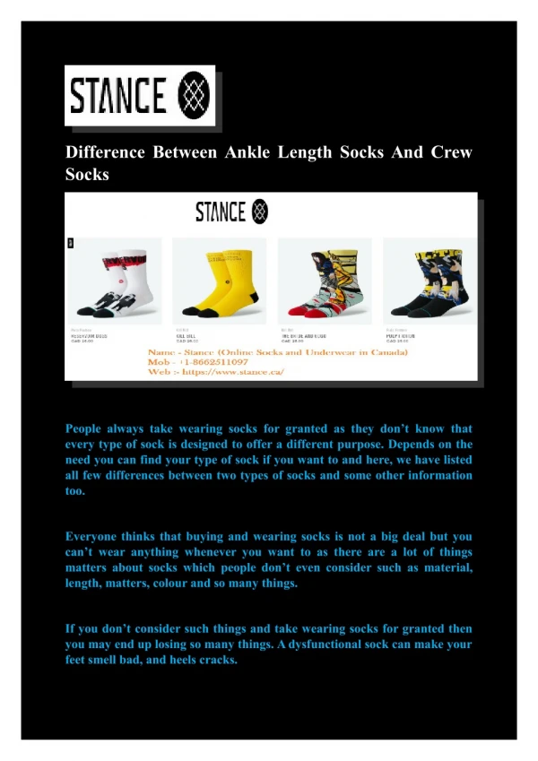 Difference between Ankle length socks and crew socks