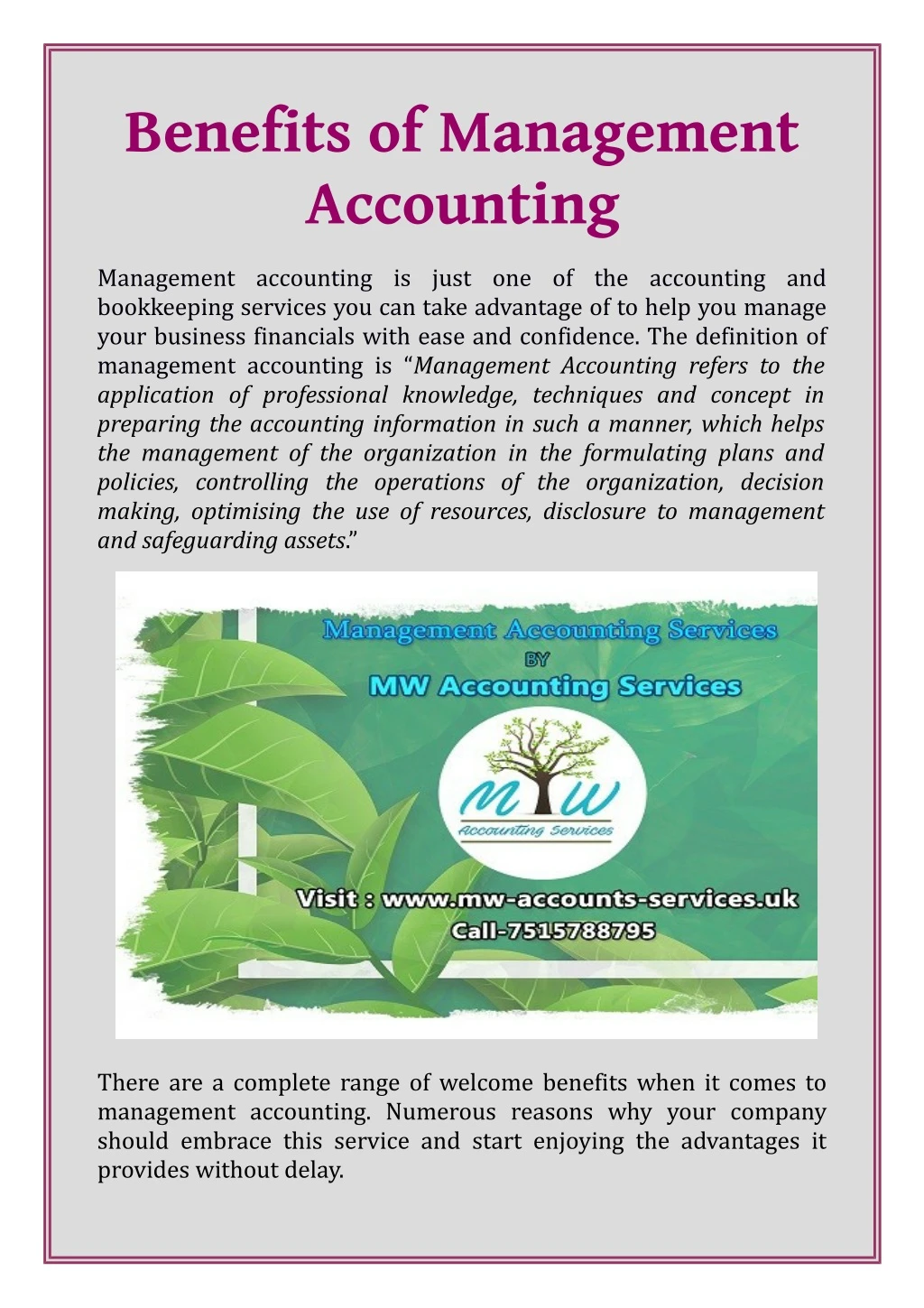 benefits of management accounting