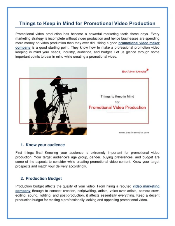 Things to Keep in Mind for Promotional Video Production