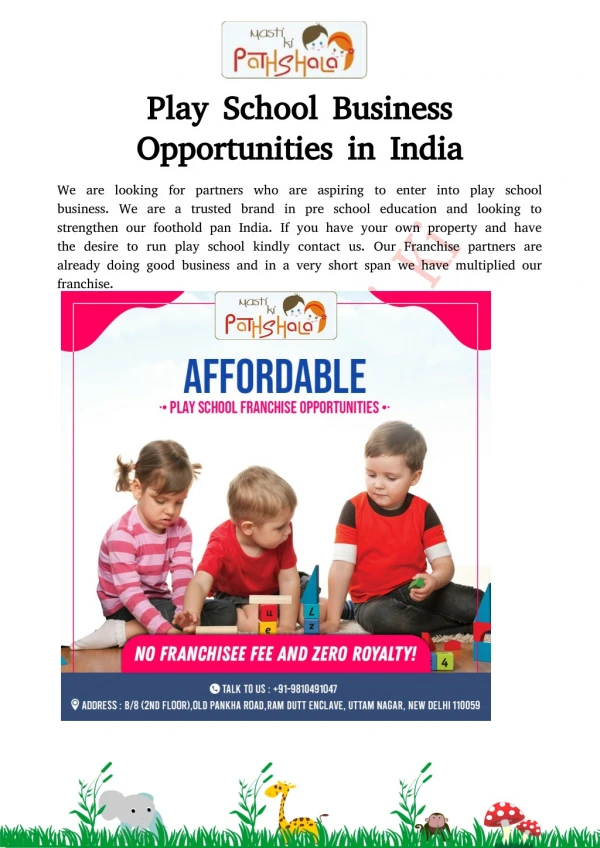Play School Business Opportunities in India