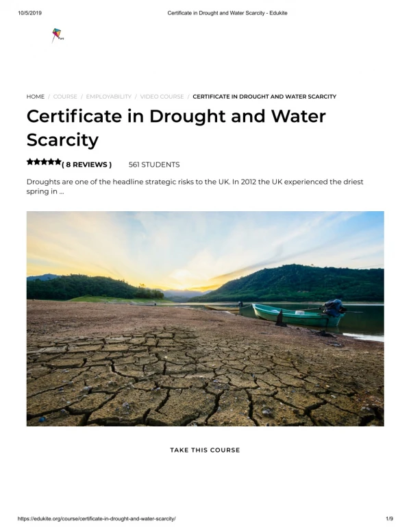 Certificate in Drought and Water Scarcity - Edukite