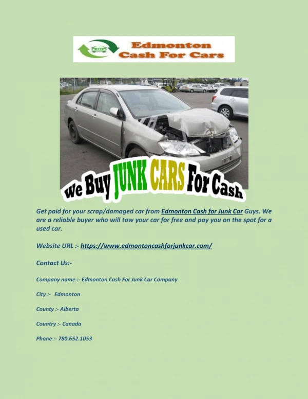 Edmonton Cash for Junk Car Guys - Cash for Cars Edmonton