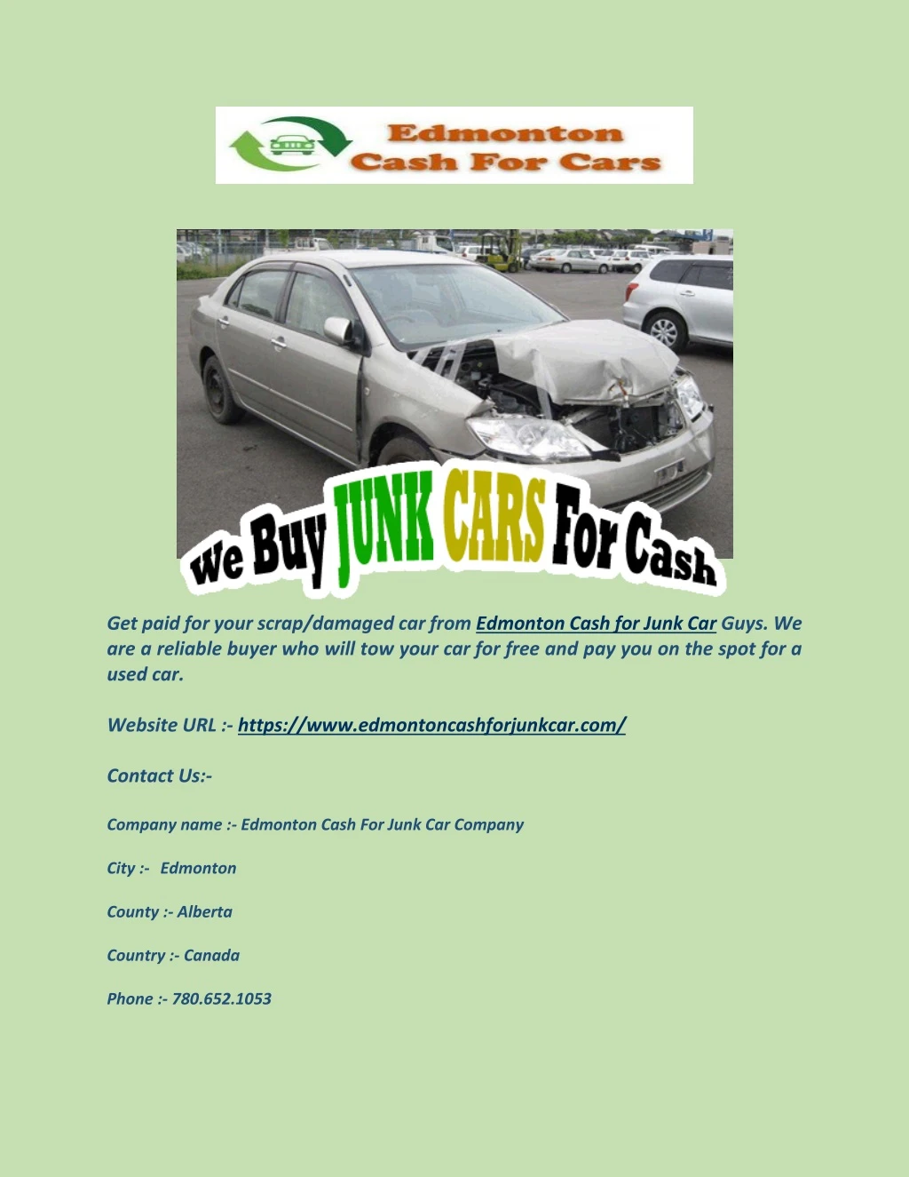 get paid for your scrap damaged car from edmonton