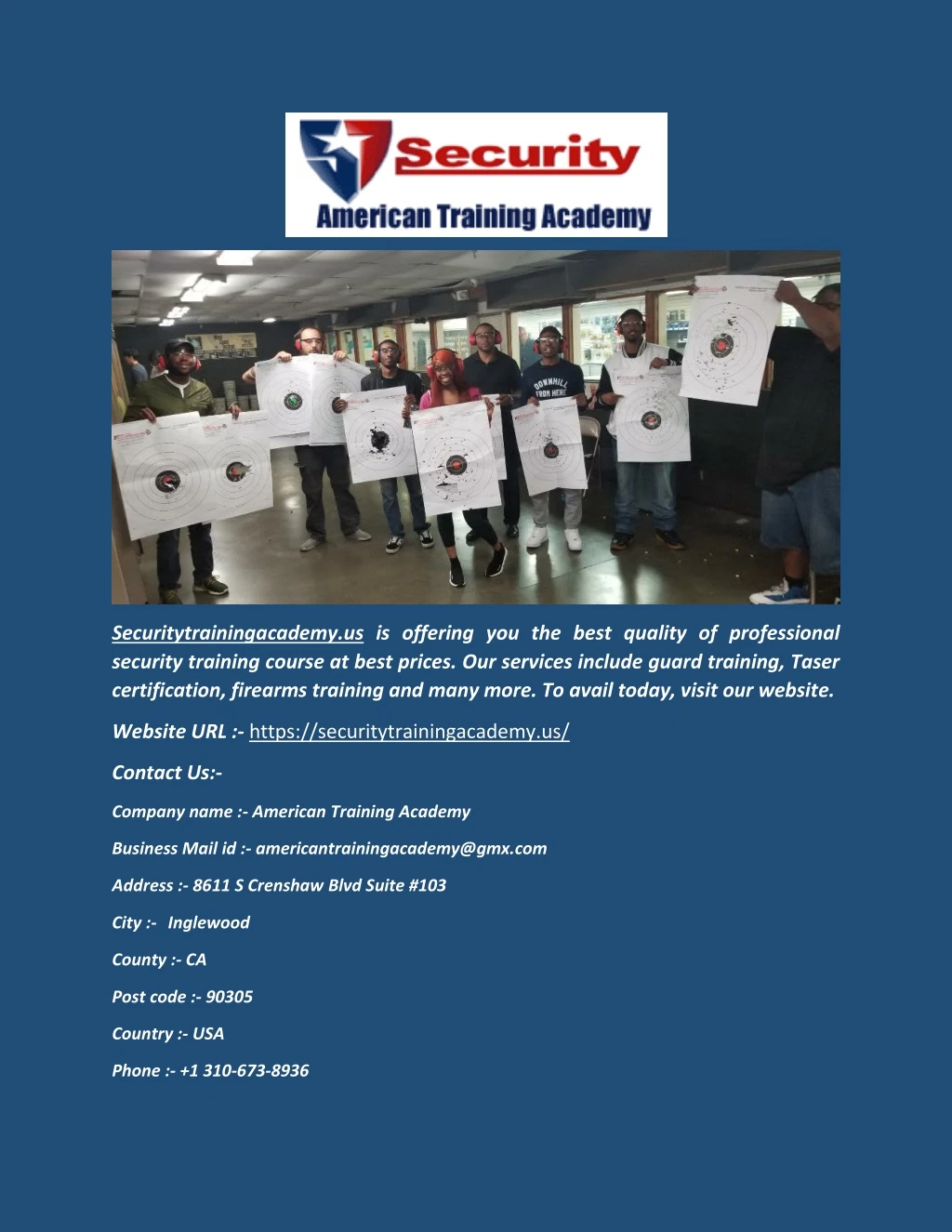 securitytrainingacademy us is offering