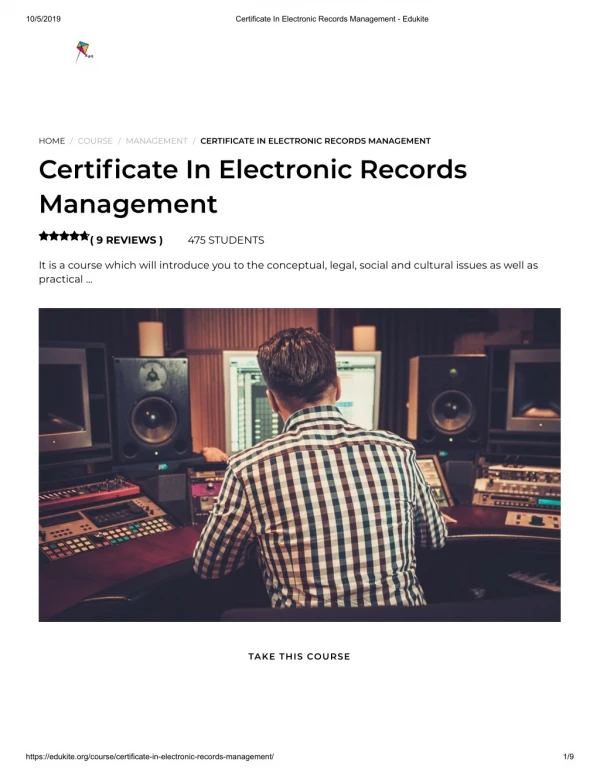 Certificate In Electronic Records Management - Edukite