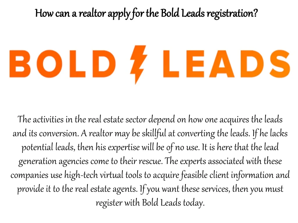how can a realtor apply for the bold leads