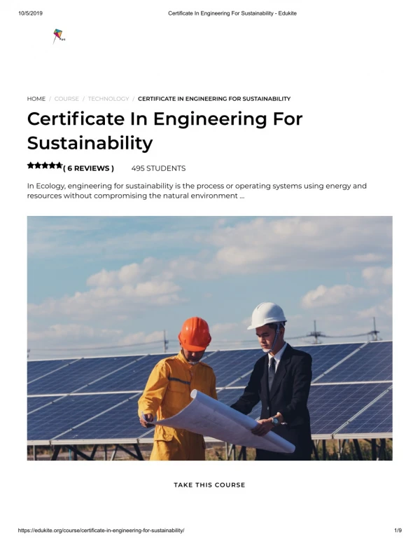 Certificate In Engineering For Sustainability - Edukite