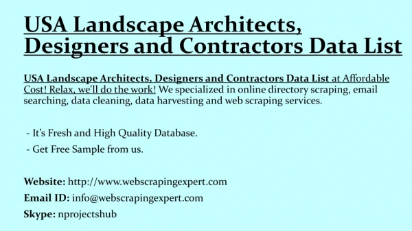 USA Landscape Architects, Designers and Contractors Data List