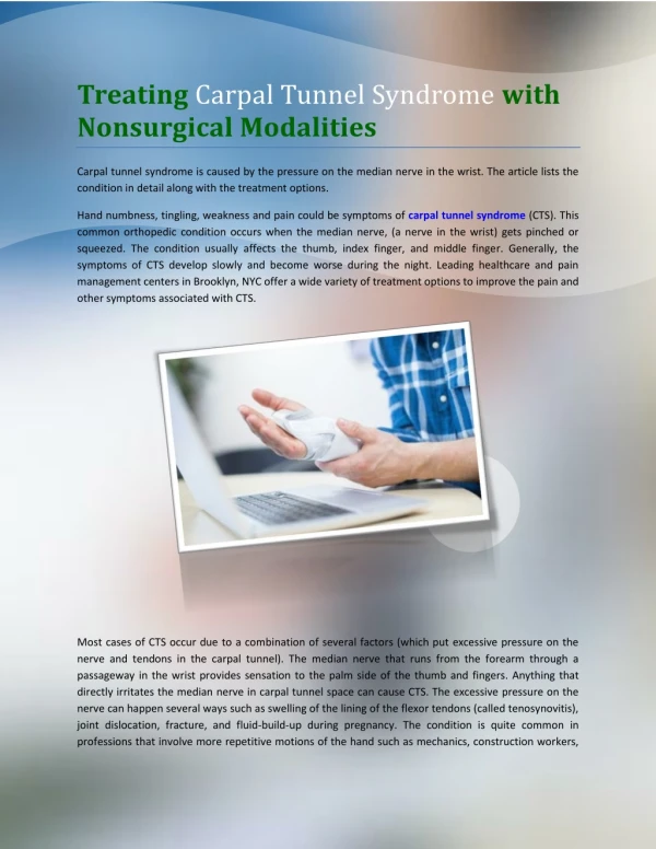 Treating Carpal Tunnel Syndrome with Nonsurgical Modalities