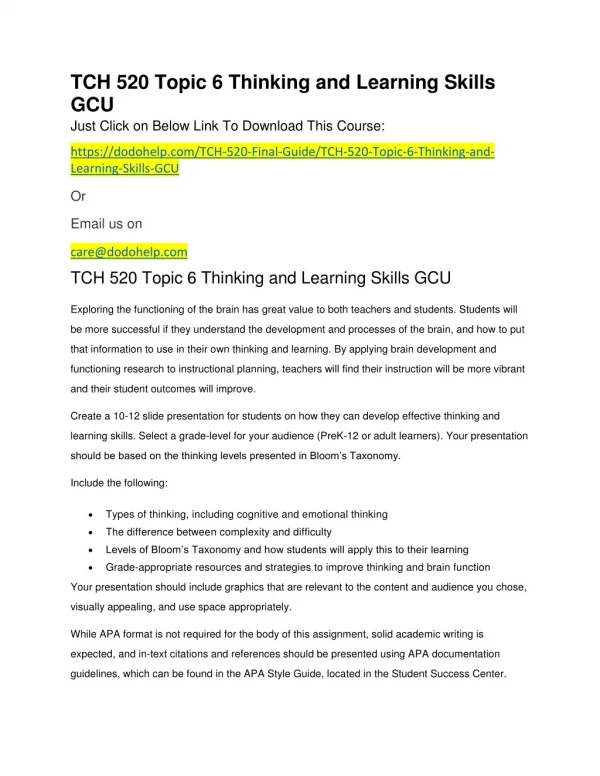 tch 520 topic 6 thinking and learning skills
