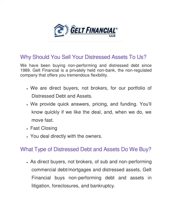 Distressed Debt Asset Purchases