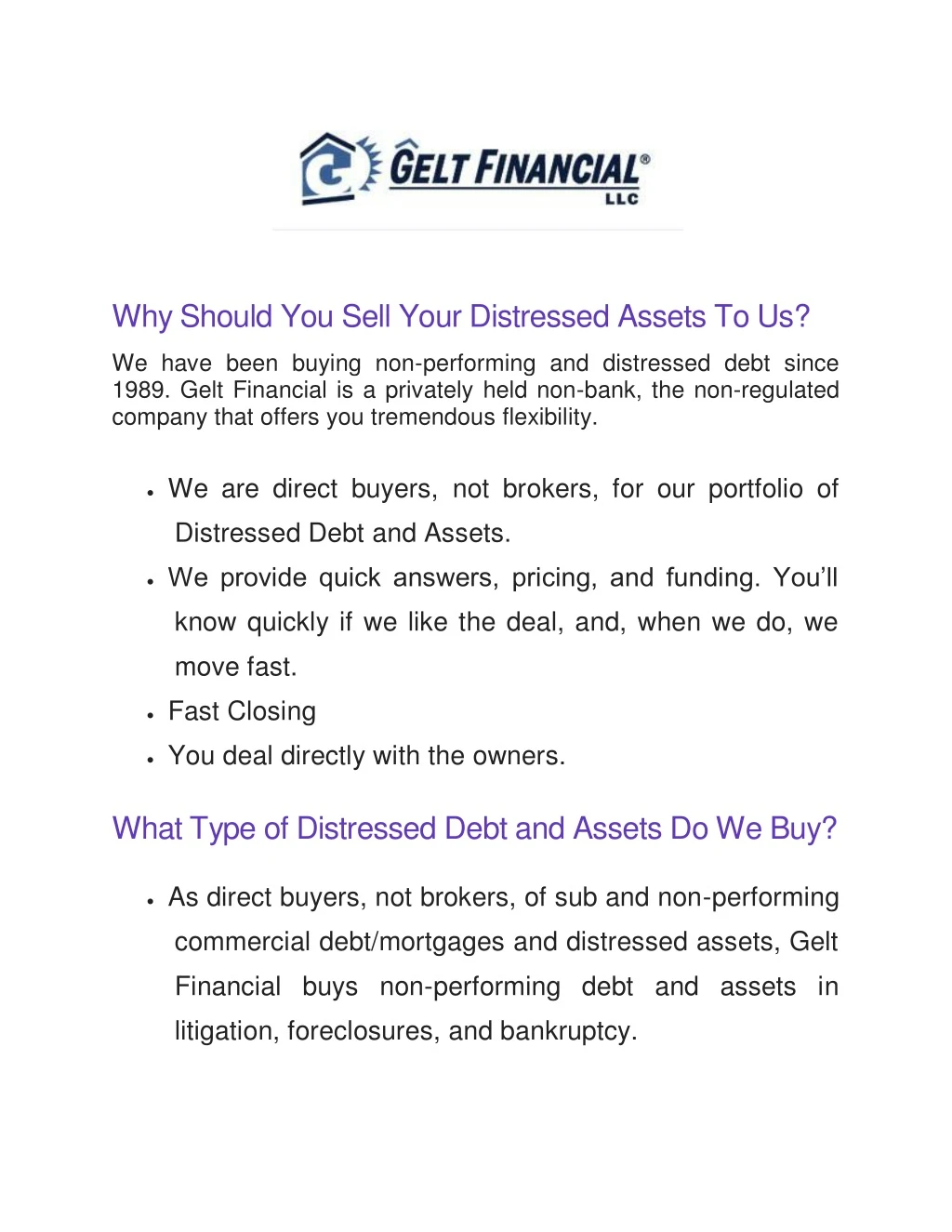 why should you sell your distressed assets to us