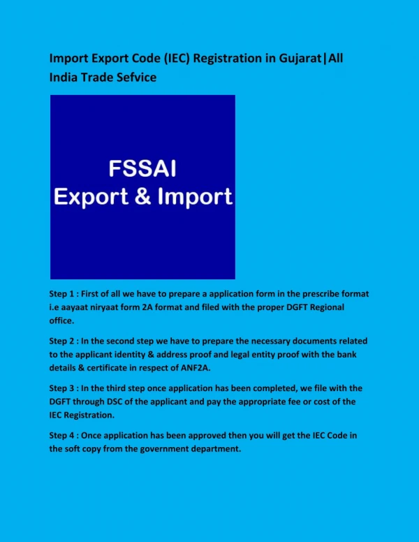 FSSAI Export & Import service in gujarat