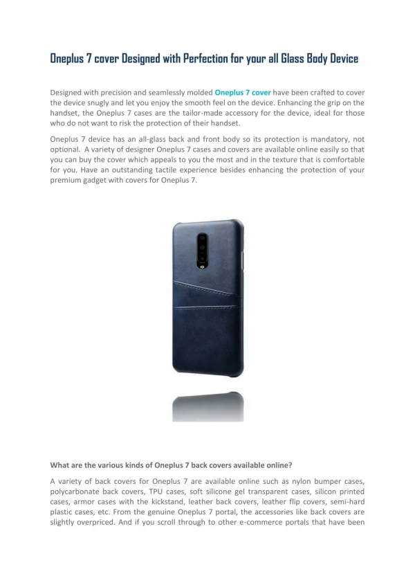 Oneplus 7 cover Designed with Perfection for your all Glass Body Device