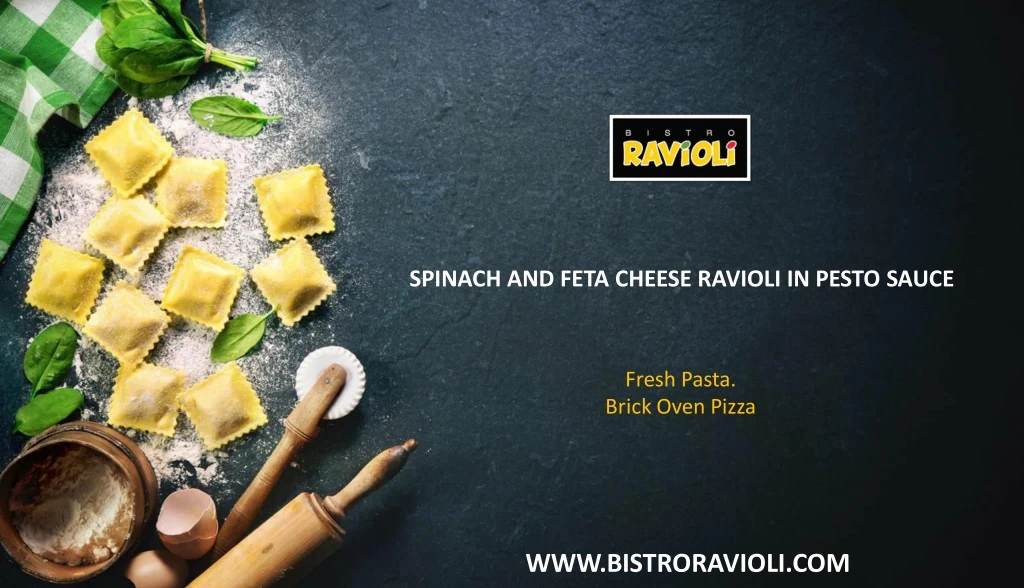 spinach and feta cheese ravioli in pesto sauce