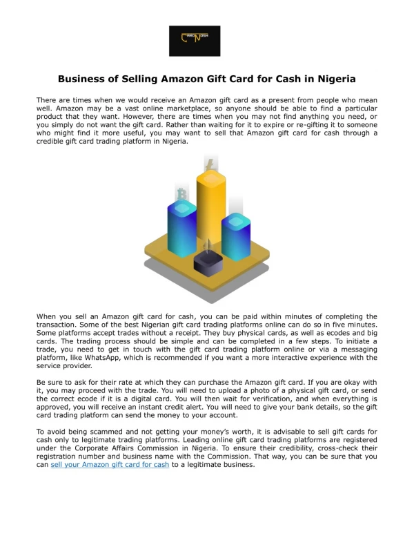 Business of Selling Amazon Gift Card for Cash in Nigeria