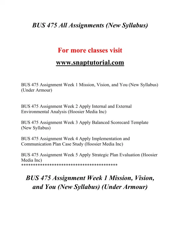 BUS 475 Education Specialist / snaptutorial.com