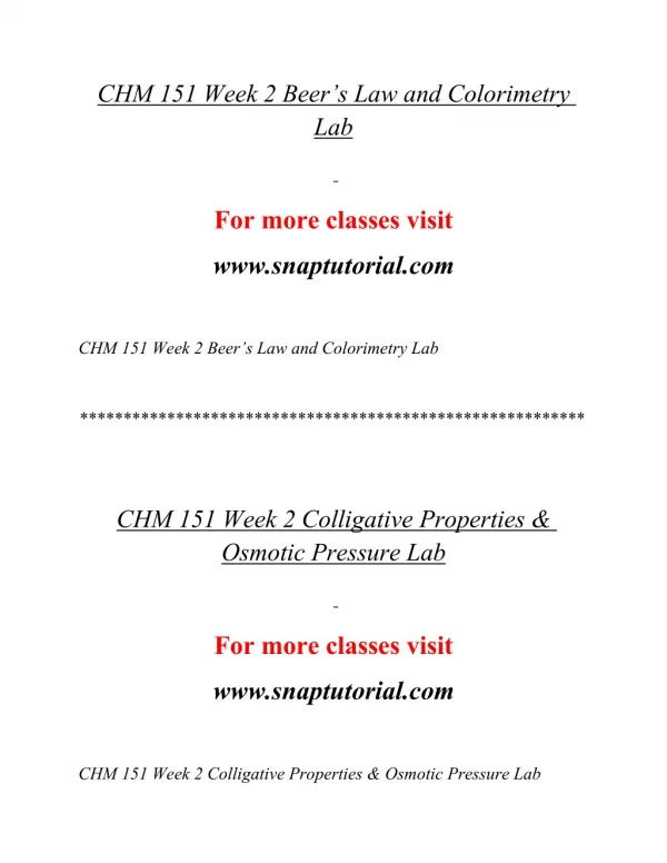 chm 151 week 2 beer s law and colorimetry lab