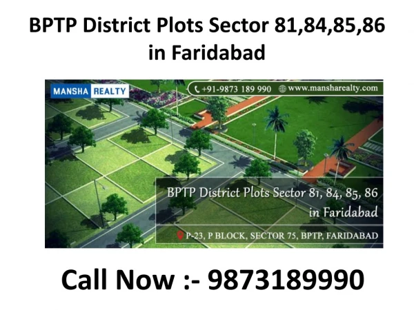 BPTP District Plots Sector 86 in Faridabad