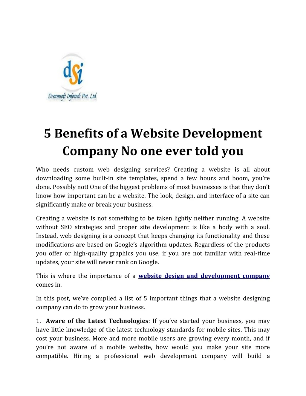 5 benefits of a website development company