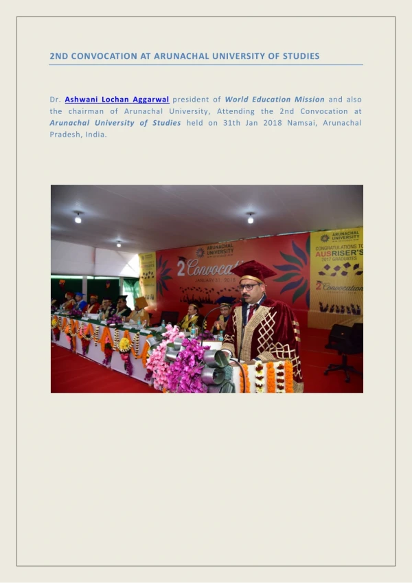 Ashwani Lochan Aggarwal in 2nd Convocation at Arunachal University of Studies