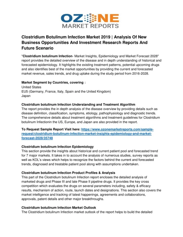 Clostridium Botulinum Infection Market 2016 | Analysis Of New Business Opportunities And Investment Research Reports And