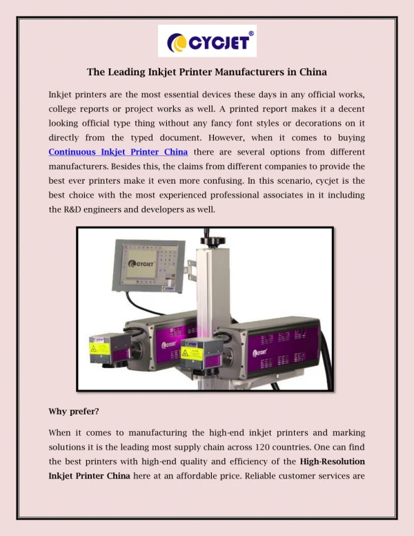 The Leading Inkjet Printer Manufacturers in China