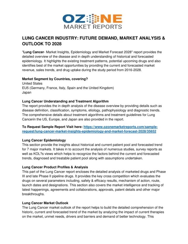 LUNG CANCER INDUSTRY: FUTURE DEMAND, MARKET ANALYSIS & OUTLOOK TO 2028