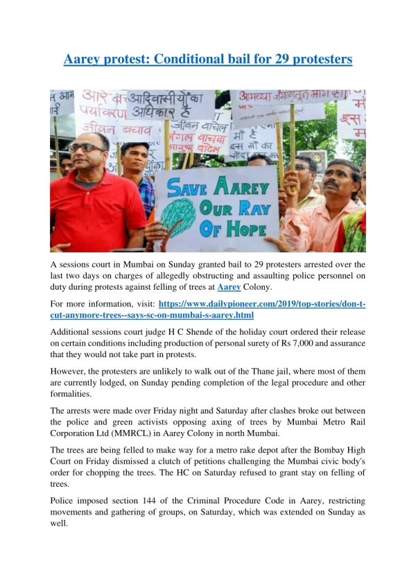 Aarey protest - Conditional bail for 29 protesters
