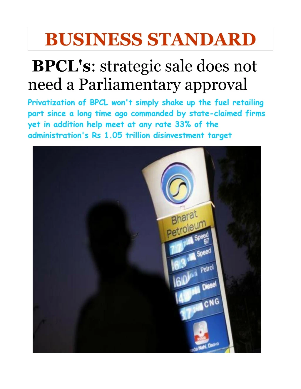 business standard bpcl s strategic sale does