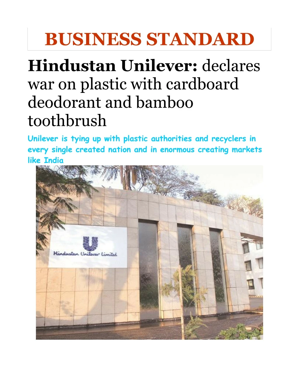 Hindustan unilever declares war on plastic with cardboard deodorant and bamboo toothbrush