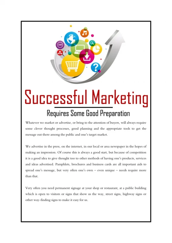 Successful Marketing Requires Some Good Preparation