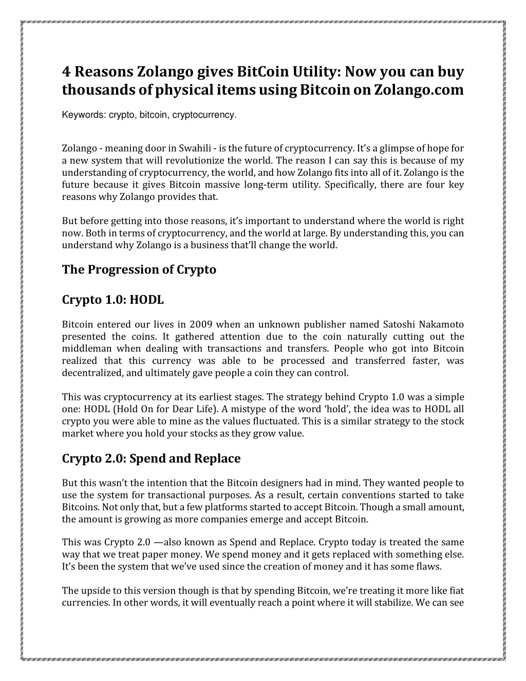 4 reasons zolango gives bitcoin utility