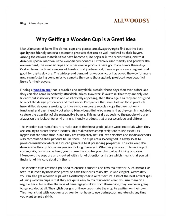 Allwoodsy - Why Getting a Wooden Cup is a Great Idea