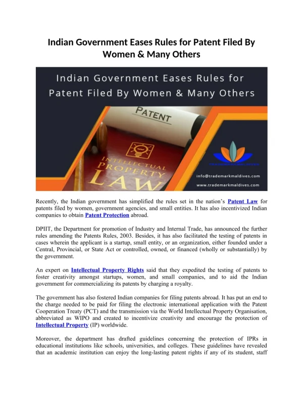 Indian Government Eases Rules for Patent Filed By Women & Many Others