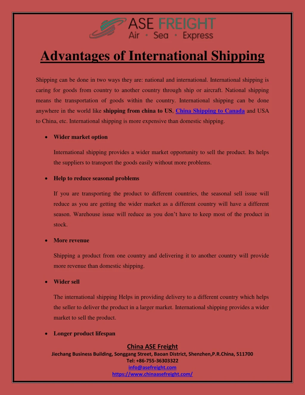 advantages of international shipping