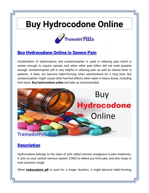Buy Hydrocodone Online in Severe pain