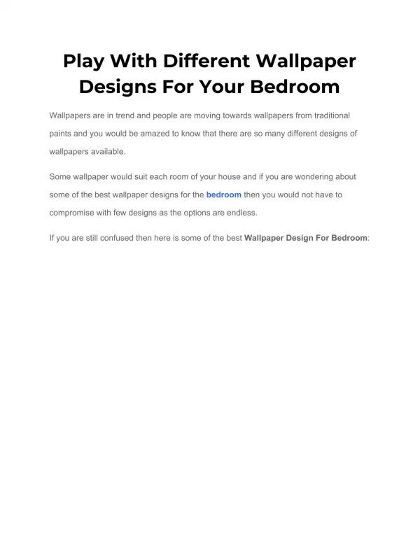 Play With Different Wallpaper Designs For Your Bedroom