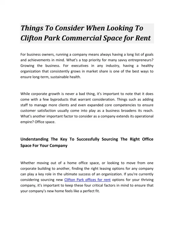 Things To Consider When Looking To Clifton Park Commercial Space for Rent