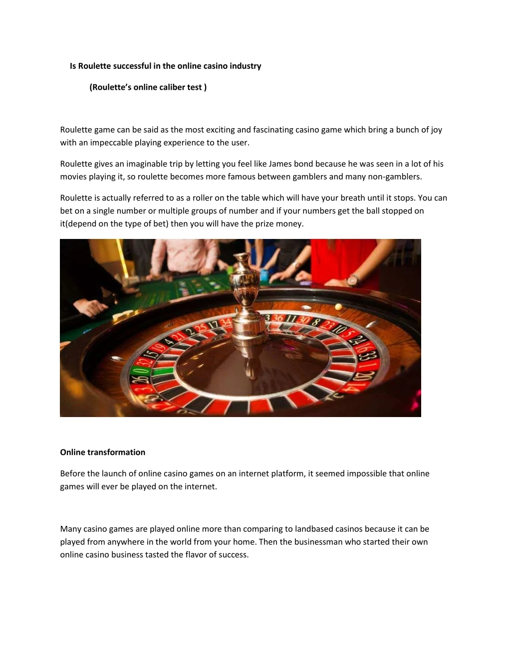 is roulette successful in the online casino