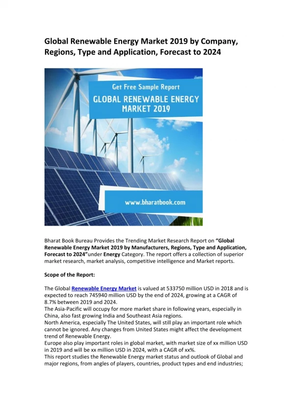 Global Renewable Energy Market Forecast 2019-2024