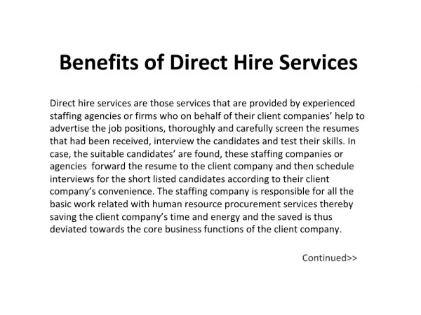 Benefits of Direct Hire Services
