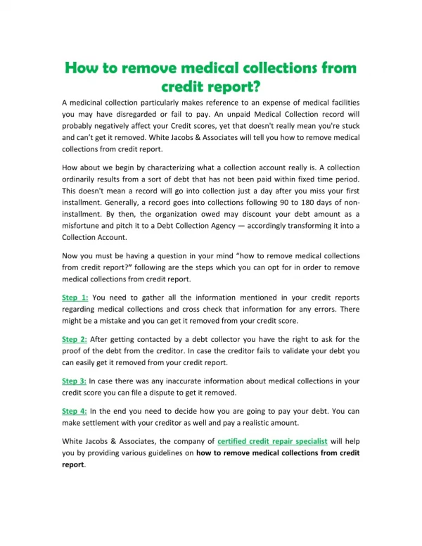 How to remove medical collections from credit report?