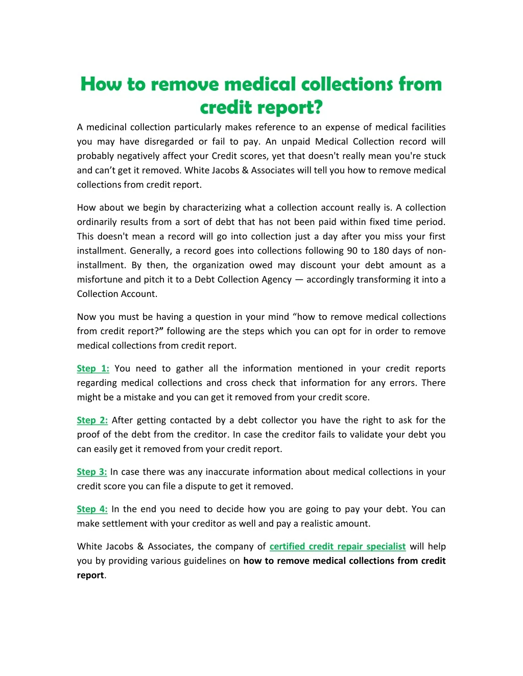 how to remove medical collections from credit