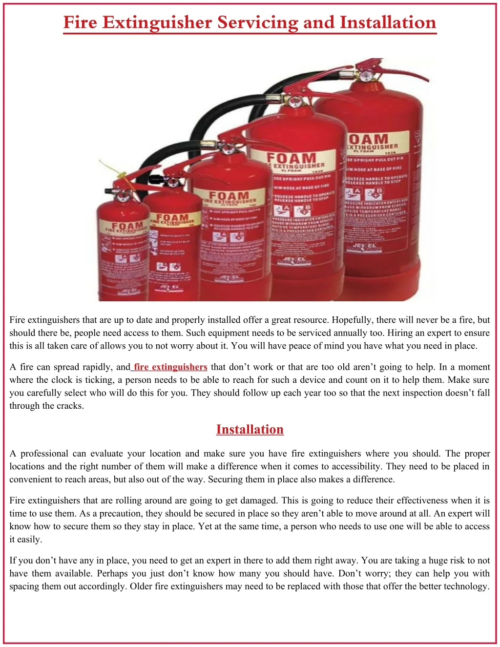 fire extinguisher servicing and installation