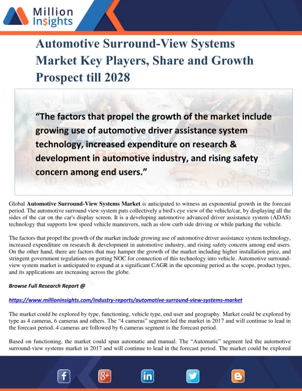 Automotive Surround-View Systems Market Key Players, Share and Growth Prospect till 2028