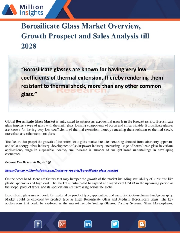 Borosilicate Glass Market Overview, Growth Prospect and Sales Analysis till 2028
