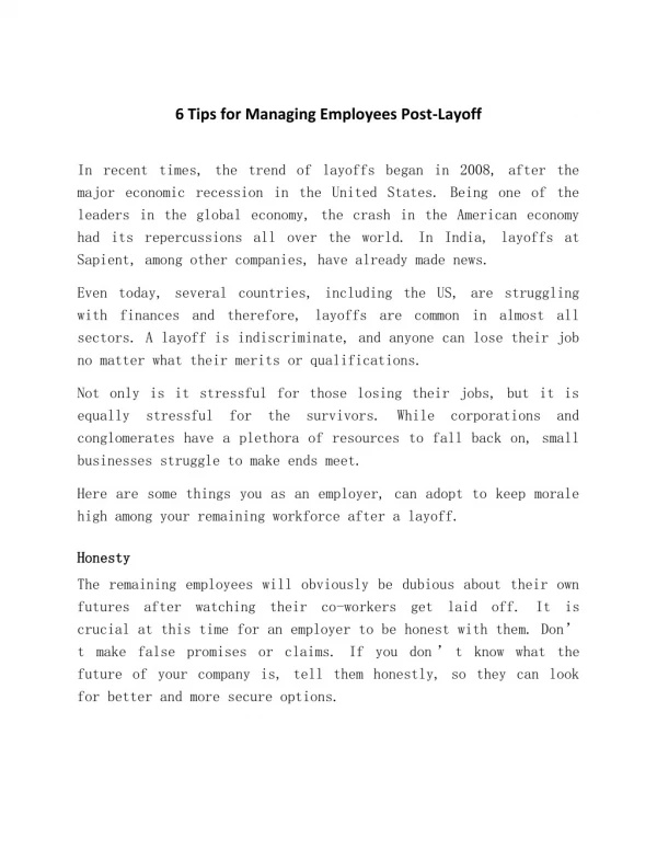 6 Tips for Managing Employees Post-Layoff