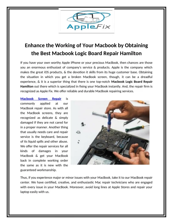 Enhance the Working of Your Macbook by Obtaining the Best Macbook Logic Board Repair Hamilton