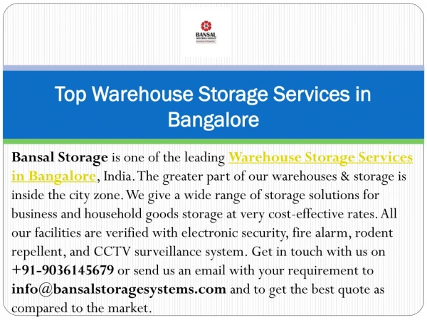 Top Warehouse Storage Services in Bangalore